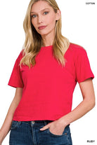 Relaxed Cotton Crew-Neck Cropped T-Shirt in Kelly Green - front view