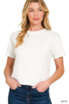 Relaxed Cotton Crew-Neck Cropped T-Shirt in Ruby - additional view