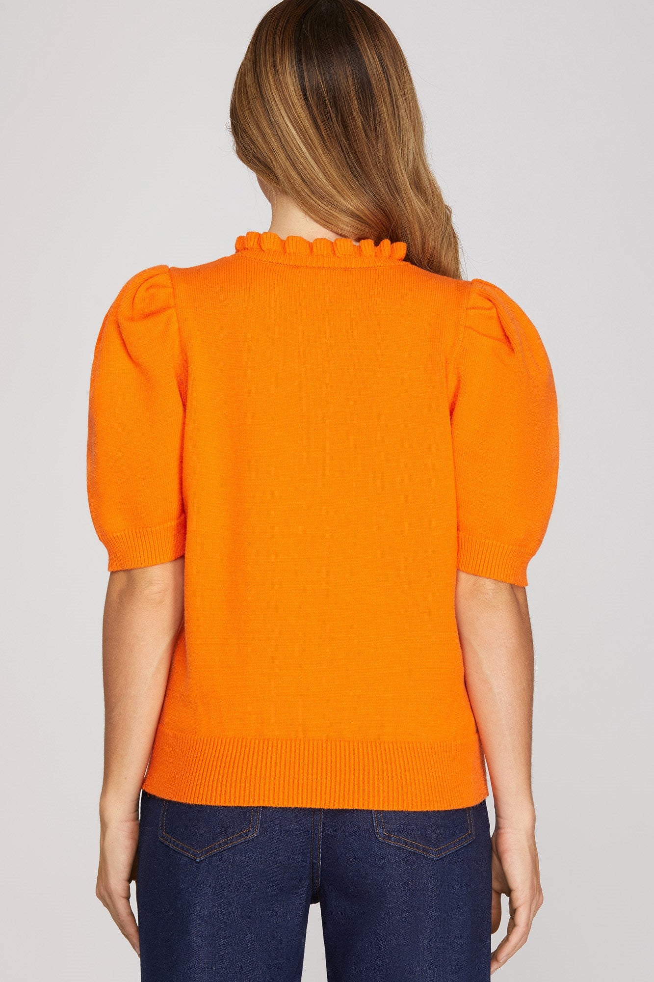Orange Game Day Ruffled-Neck Top by She and Sky - back view