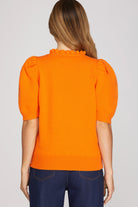 Orange Game Day Ruffled-Neck Top by She and Sky - back view