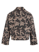 Taupe animal print cropped denim jacket, back view showing cropped silhouette