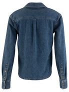 Iris pullover denim shirt with back pleat detail and buttoned cuffs, back view